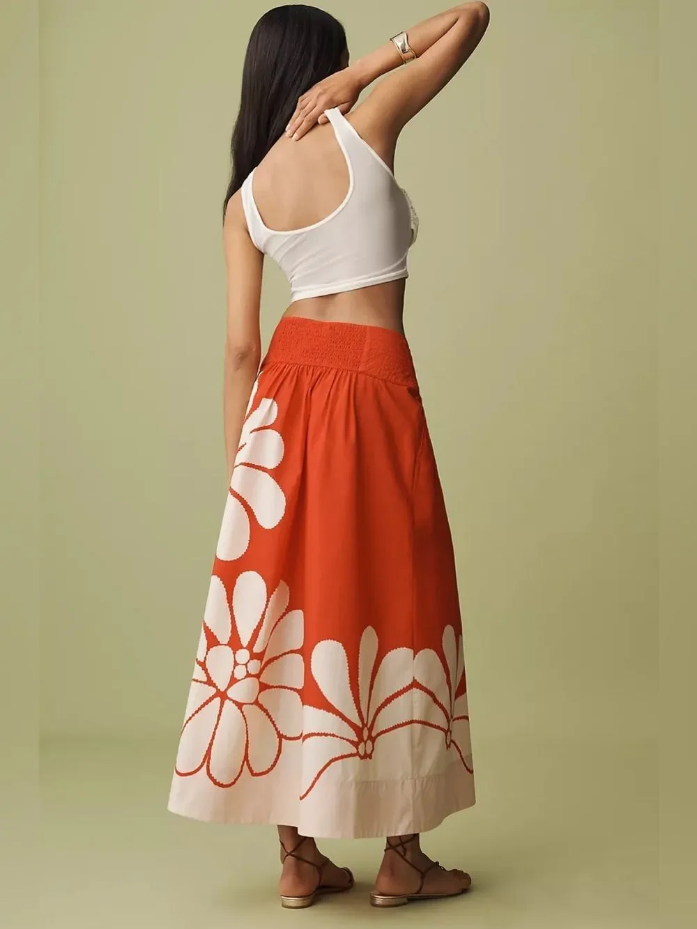 New Farm Rio x Anthropologie Printed Poplin Midi Skirt Size XL